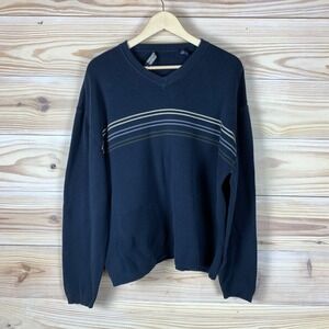 Y2K Structure Sweater XL Striped Pullover V Neck Blue 90s Skater Surf